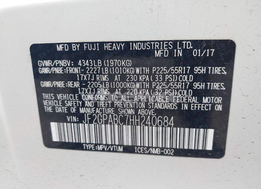 Photo 9 of 2017 Subaru Crosstrek 2.0I PREMIUM (VIN JF2GPABC7HH240684)