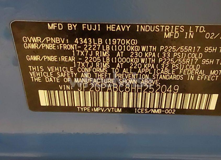 Photo 9 of 2017 Subaru Crosstrek 2.0I PREMIUM (VIN JF2GPABC8HH252049)