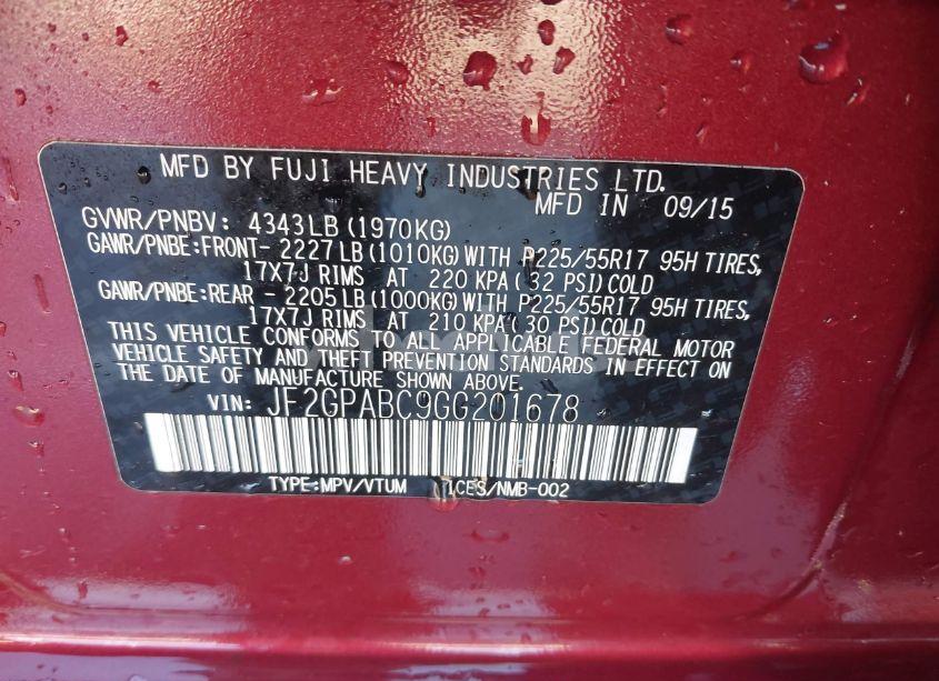 Photo 9 of 2016 Subaru Crosstrek 2.0I PREMIUM (VIN JF2GPABC9GG201678)