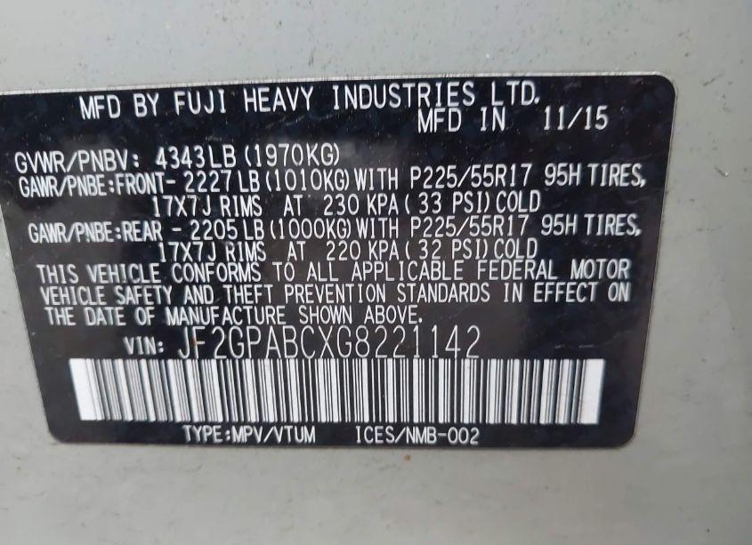 Photo 9 of 2016 Subaru Crosstrek 2.0I PREMIUM (VIN JF2GPABCXG8221142)