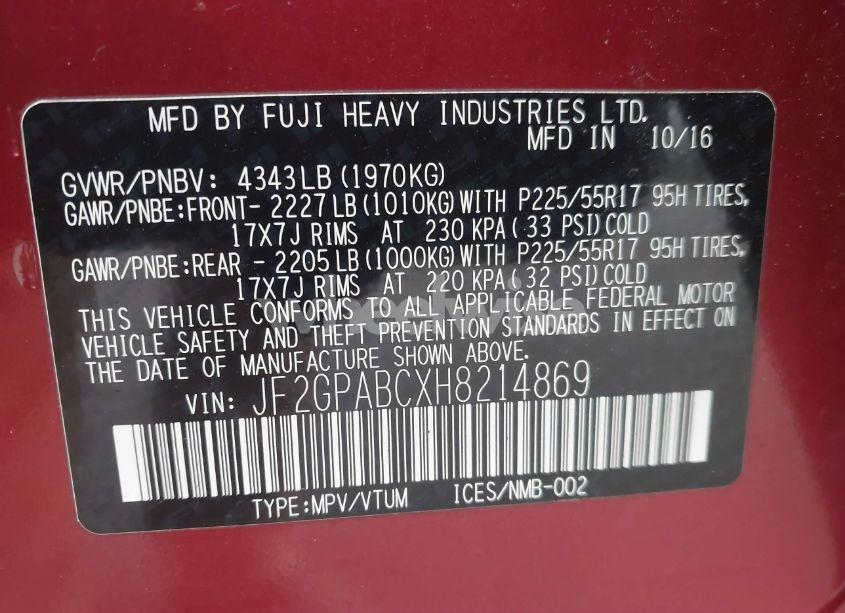 Photo 9 of 2017 Subaru Crosstrek 2.0I PREMIUM (VIN JF2GPABCXH8214869)