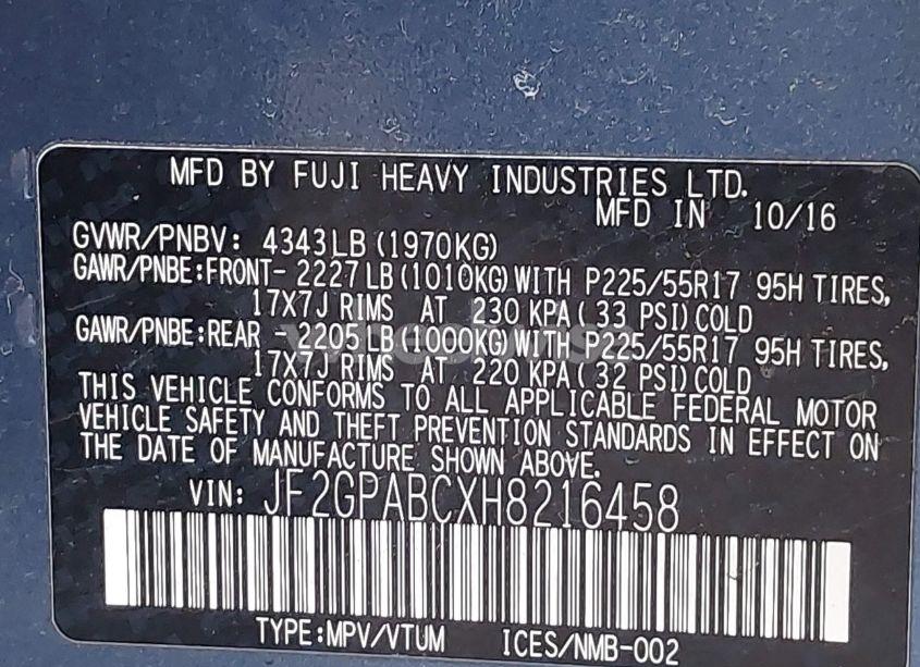 Photo 9 of 2017 Subaru Crosstrek 2.0I PREMIUM (VIN JF2GPABCXH8216458)