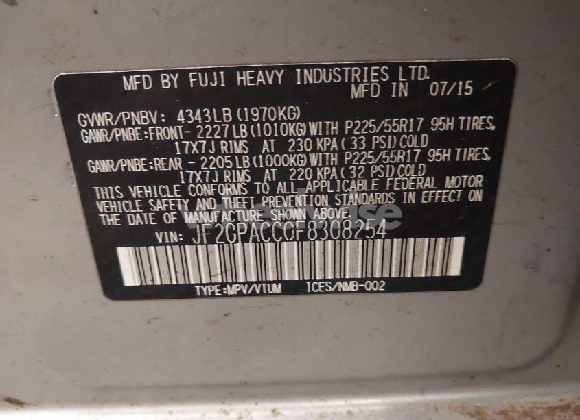 Photo 9 of 2015 Subaru Xv CROSSTREK 2.0I PREMIUM (VIN JF2GPACC0F8308254)