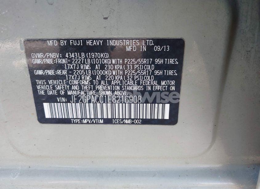 Photo 9 of 2014 Subaru Xv CROSSTREK 2.0I PREMIUM (VIN JF2GPACC1E8216908)