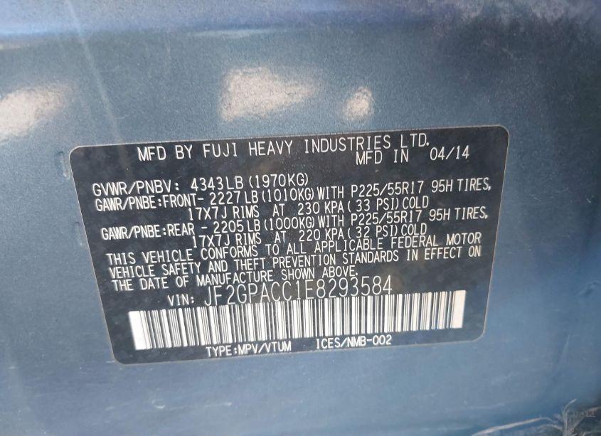 Photo 9 of 2014 Subaru Xv CROSSTREK 2.0I PREMIUM (VIN JF2GPACC1E8293584)