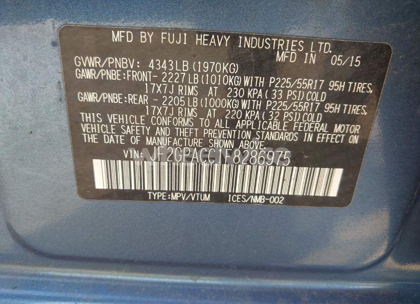 Photo 9 of 2015 Subaru Xv CROSSTREK 2.0I PREMIUM (VIN JF2GPACC1F8286975)