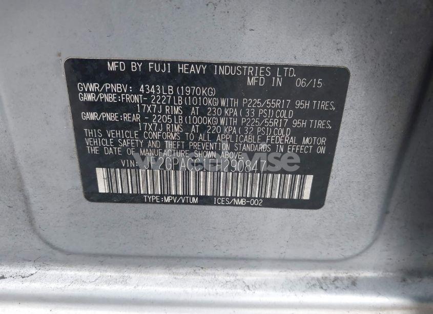 Photo 9 of 2015 Subaru Xv CROSSTREK 2.0I PREMIUM (VIN JF2GPACC1FH290847)