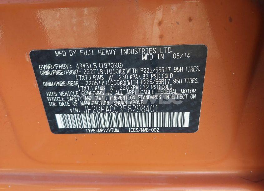 Photo 9 of 2014 Subaru Xv CROSSTREK 2.0I PREMIUM (VIN JF2GPACC3E8298401)