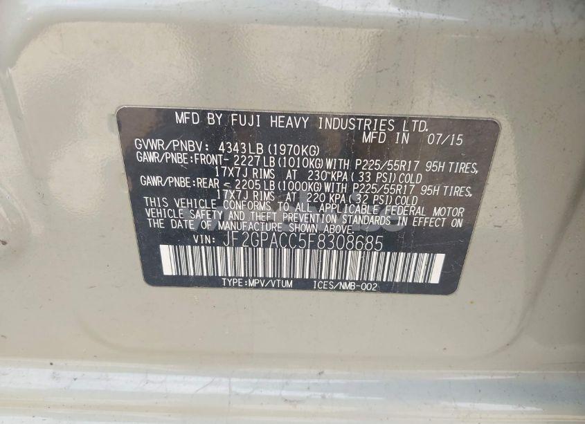 Photo 9 of 2015 Subaru Xv CROSSTREK 2.0I PREMIUM (VIN JF2GPACC5F8308685)