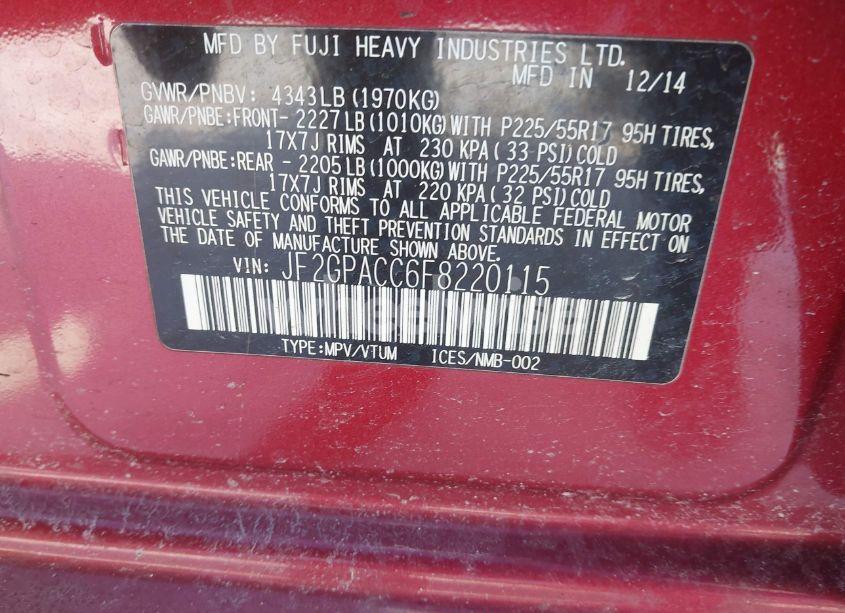 Photo 9 of 2015 Subaru Xv CROSSTREK 2.0I PREMIUM (VIN JF2GPACC6F8220115)