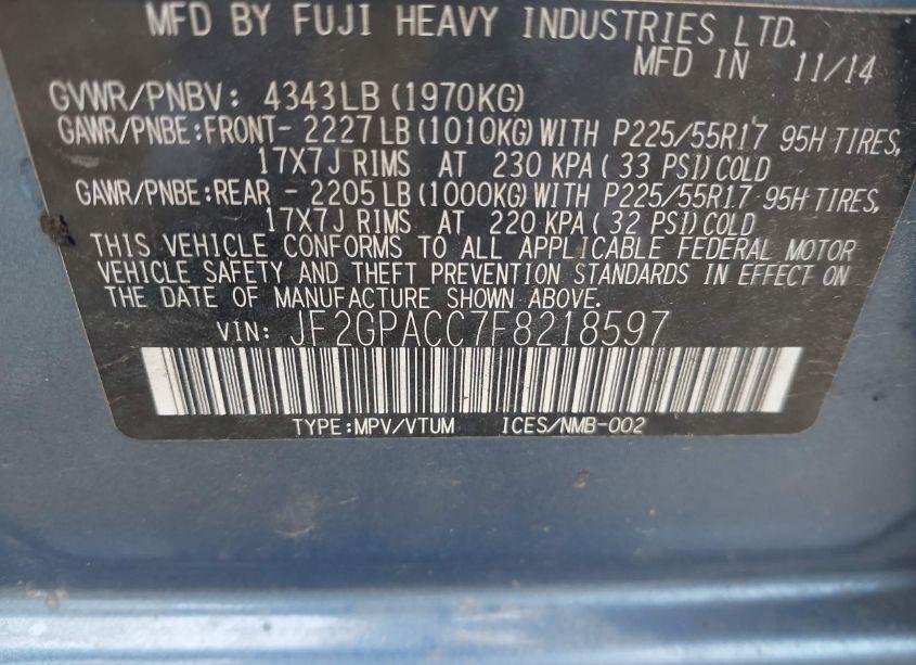 Photo 9 of 2015 Subaru Xv CROSSTREK 2.0I PREMIUM (VIN JF2GPACC7F8218597)