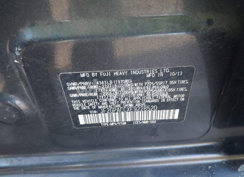 Photo 9 of 2014 Subaru Xv CROSSTREK 2.0I PREMIUM (VIN JF2GPACCXE9228520)