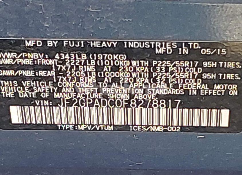 Photo 9 of 2015 Subaru Xv CROSSTREK 2.0I PREMIUM (VIN JF2GPADC0F8278817)