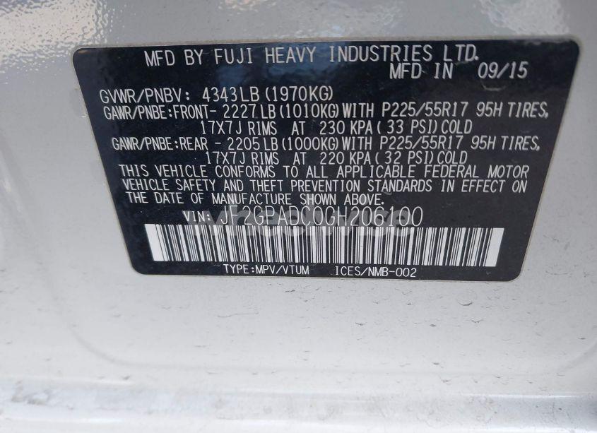 Photo 9 of 2016 Subaru Crosstrek 2.0I PREMIUM (VIN JF2GPADC0GH206100)