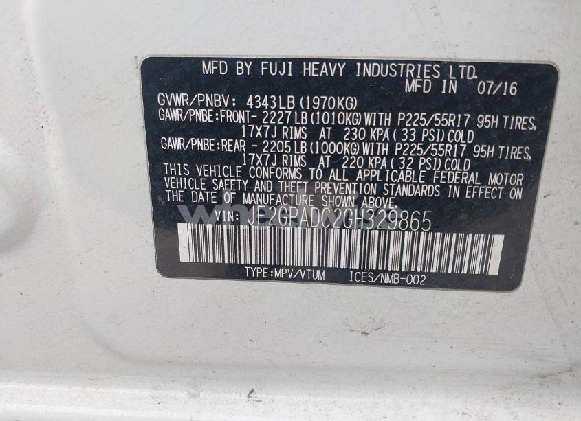 Photo 9 of 2016 Subaru Crosstrek 2.0I PREMIUM (VIN JF2GPADC2GH329865)