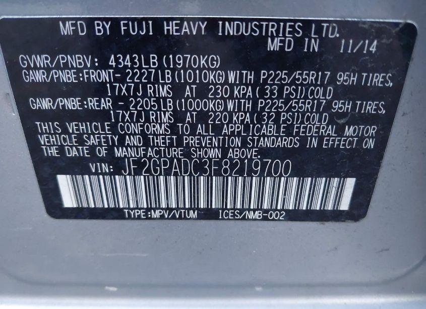 Photo 9 of 2015 Subaru Xv CROSSTREK 2.0I PREMIUM (VIN JF2GPADC3F8219700)