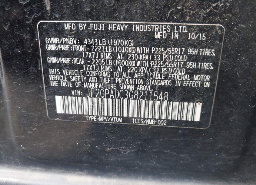 Photo 9 of 2016 Subaru Crosstrek 2.0I PREMIUM (VIN JF2GPADC3G8211548)