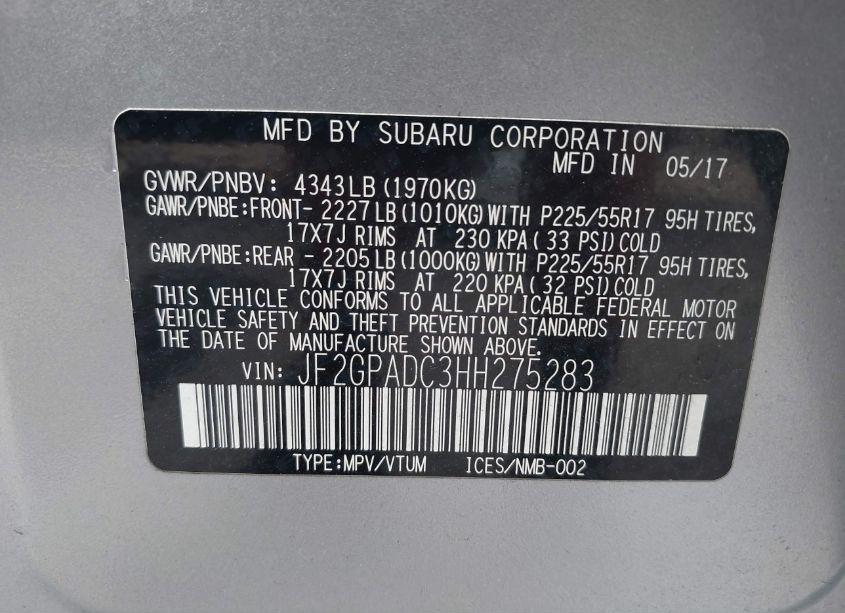 Photo 9 of 2017 Subaru Crosstrek 2.0I PREMIUM (VIN JF2GPADC3HH275283)