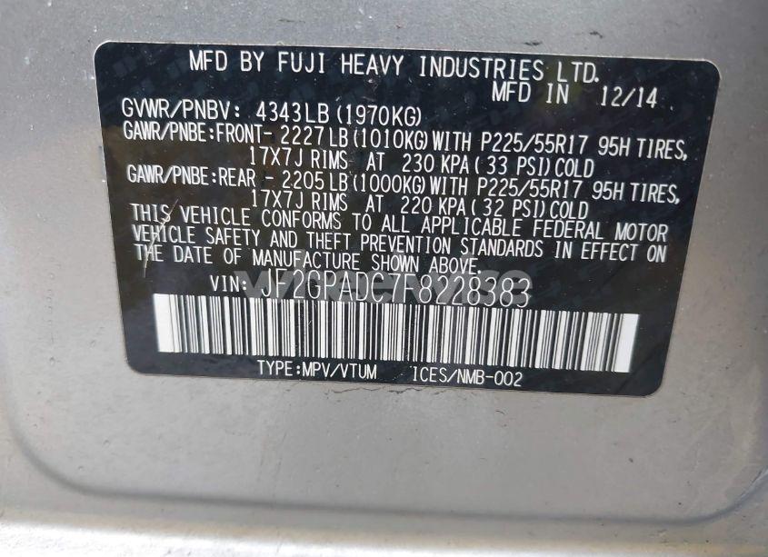 Photo 9 of 2015 Subaru Xv CROSSTREK 2.0I PREMIUM (VIN JF2GPADC7F8228383)