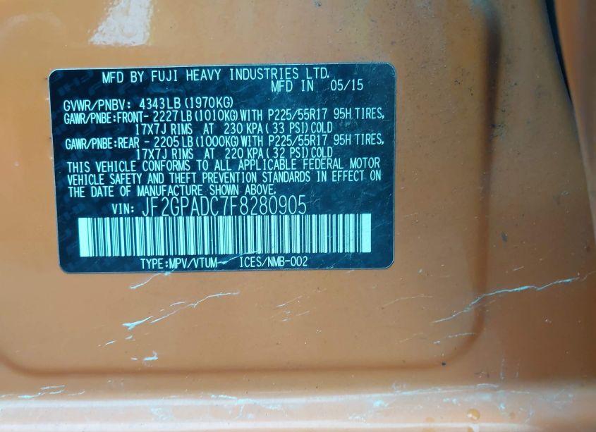 Photo 9 of 2015 Subaru Xv CROSSTREK 2.0I PREMIUM (VIN JF2GPADC7F8280905)