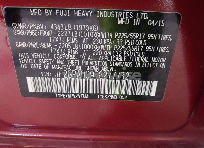 Photo 9 of 2015 Subaru Xv CROSSTREK 2.0I PREMIUM (VIN JF2GPADC9F8277732)