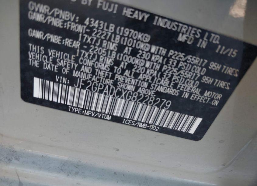 Photo 9 of 2016 Subaru Crosstrek 2.0I PREMIUM (VIN JF2GPADCXG8228279)