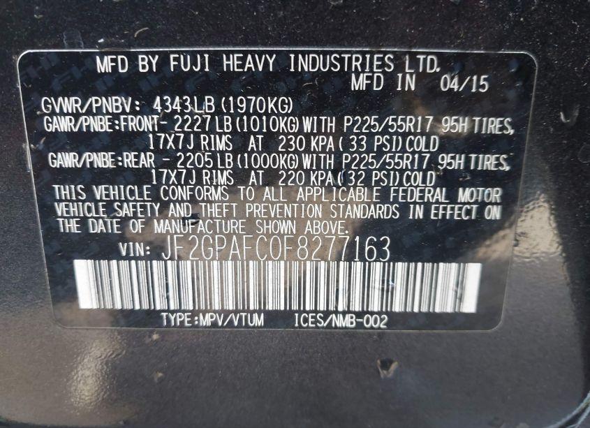 Photo 9 of 2015 Subaru Xv CROSSTREK 2.0 PREMIUM (VIN JF2GPAFC0F8277163)