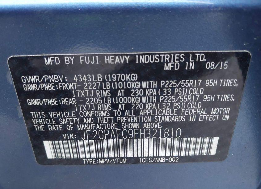 Photo 9 of 2015 Subaru Xv CROSSTREK 2.0I PREMIUM (VIN JF2GPAFC9FH321810)