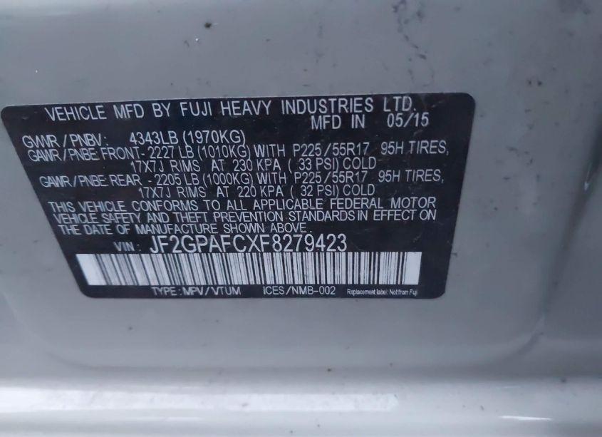 Photo 9 of 2015 Subaru Xv CROSSTREK 2.0I PREMIUM (VIN JF2GPAFCXF8279423)