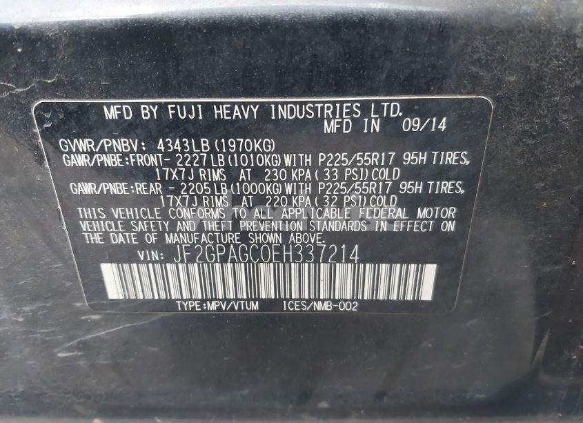 Photo 9 of 2014 Subaru Xv CROSSTREK 2.0I LIMITED (VIN JF2GPAGC0EH337214)