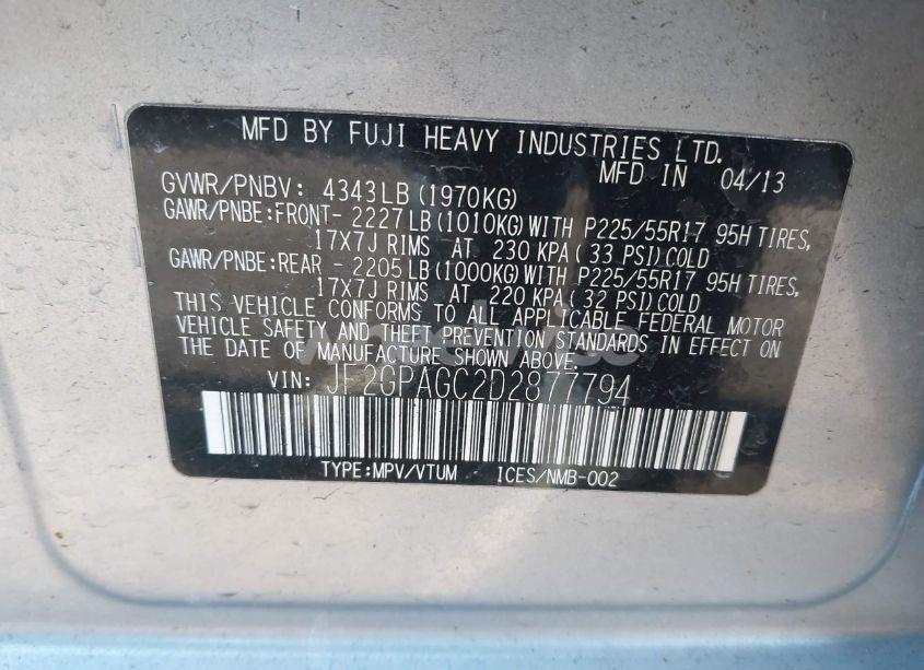 Photo 9 of 2013 Subaru Xv CROSSTREK 2.0I LIMITED (VIN JF2GPAGC2D2877794)