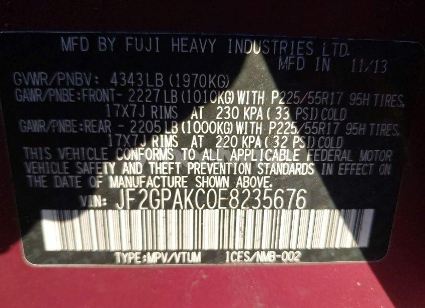 Photo 9 of 2014 Subaru Xv CROSSTREK 2.0I LIMITED (VIN JF2GPAKC0E8235676)