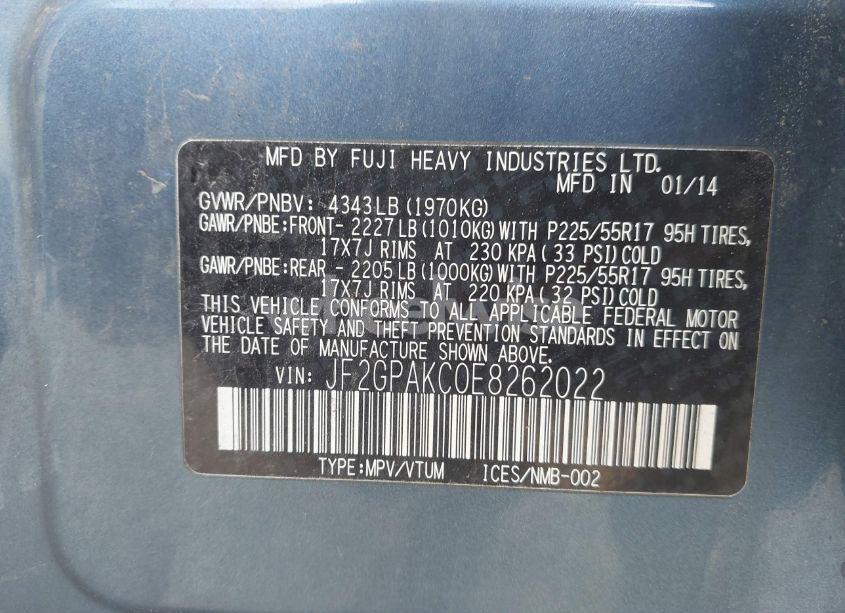 Photo 9 of 2014 Subaru Xv CROSSTREK 2.0I LIMITED (VIN JF2GPAKC0E8262022)