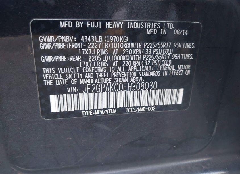 Photo 9 of 2014 Subaru Xv CROSSTREK 2.0I LIMITED (VIN JF2GPAKC0EH308030)