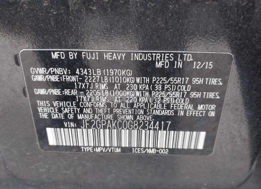 Photo 9 of 2016 Subaru Crosstrek 2.0I LIMITED (VIN JF2GPAKC0G8234417)