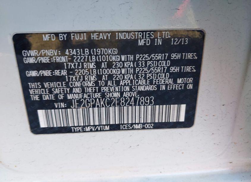 Photo 9 of 2014 Subaru Xv CROSSTREK 2.0I LIMITED (VIN JF2GPAKC2E8247893)