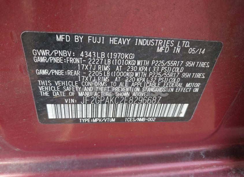 Photo 9 of 2014 Subaru Xv CROSSTREK 2.0I LIMITED (VIN JF2GPAKC2E8296687)