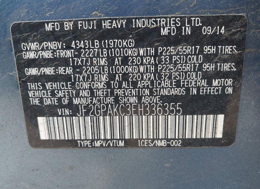 Photo 9 of 2014 Subaru Xv CROSSTREK 2.0I LIMITED (VIN JF2GPAKC3EH336355)