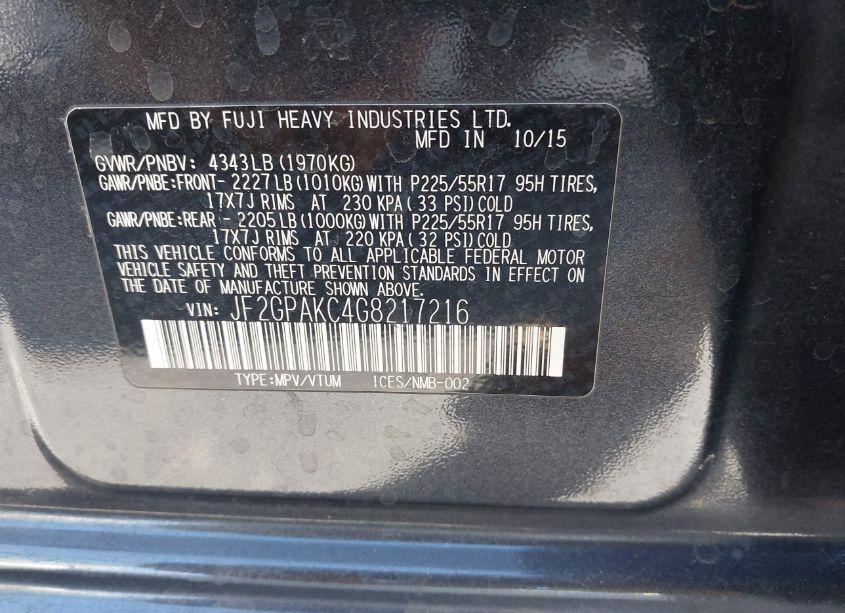 Photo 9 of 2016 Subaru Crosstrek 2.0I LIMITED (VIN JF2GPAKC4G8217216)