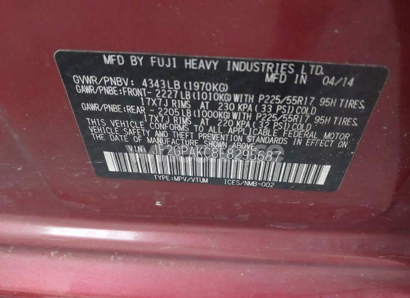 Photo 9 of 2014 Subaru Xv CROSSTREK 2.0I LIMITED (VIN JF2GPAKC8E8295687)