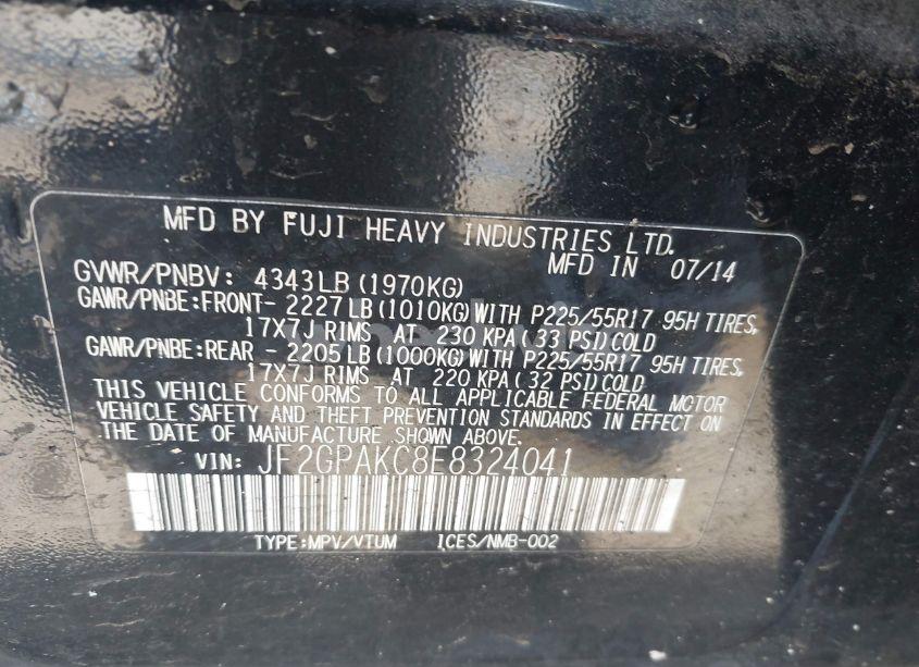 Photo 9 of 2014 Subaru Xv CROSSTREK 2.0I LIMITED (VIN JF2GPAKC8E8324041)