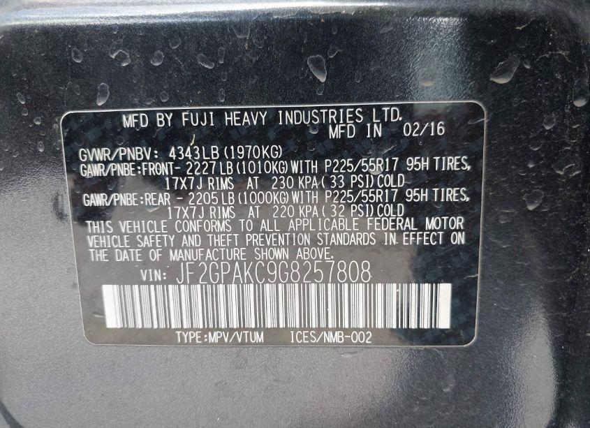 Photo 9 of 2016 Subaru Crosstrek 2.0I LIMITED (VIN JF2GPAKC9G8257808)