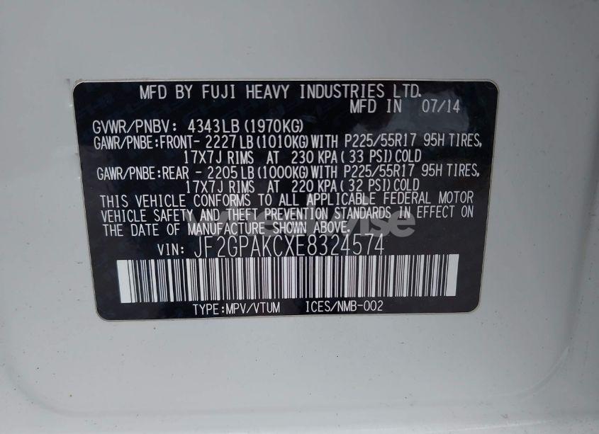 Photo 9 of 2014 Subaru Xv CROSSTREK 2.0I LIMITED (VIN JF2GPAKCXE8324574)