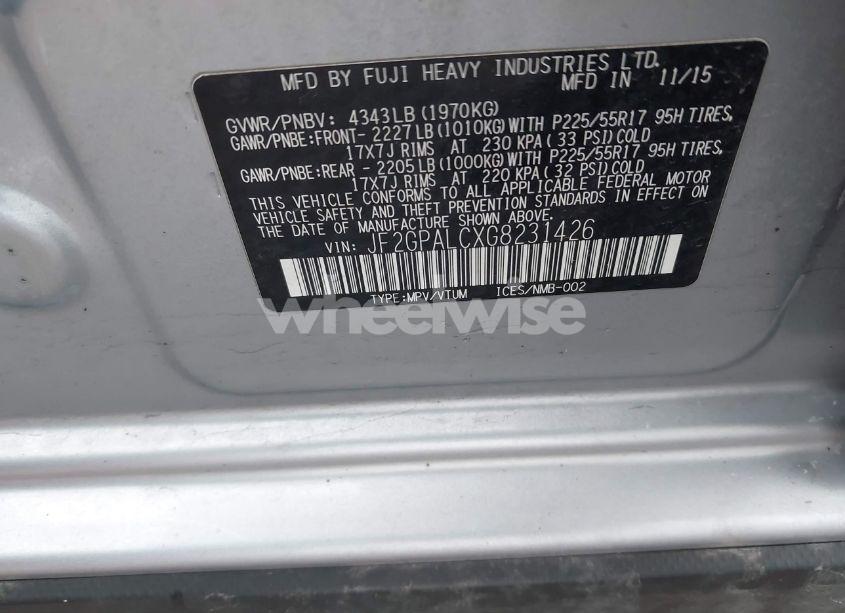 Photo 9 of 2016 Subaru Crosstrek 2.0I LIMITED (VIN JF2GPALCXG8231426)