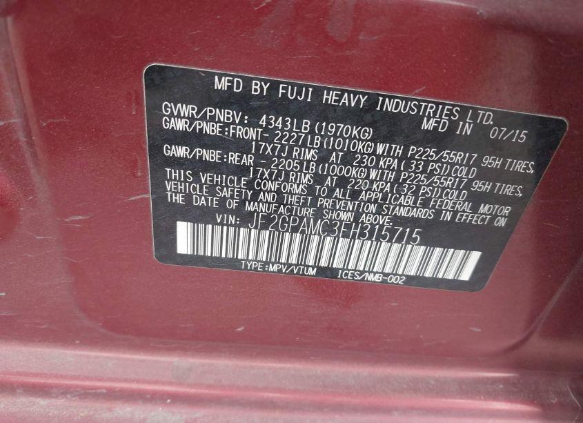 Photo 9 of 2015 Subaru Xv CROSSTREK 2.0I LIMITED (VIN JF2GPAMC3FH315715)