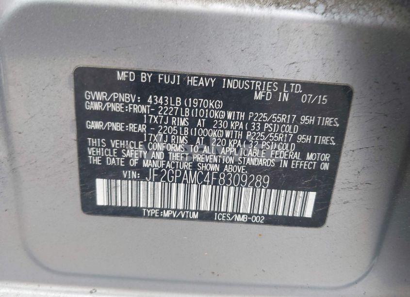 Photo 9 of 2015 Subaru Xv CROSSTREK 2.0I LIMITED (VIN JF2GPAMC4F8309289)