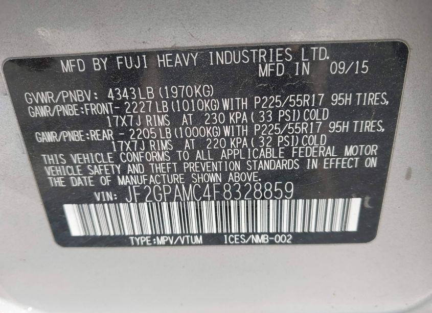 Photo 9 of 2015 Subaru Xv CROSSTREK 2.0I LIMITED (VIN JF2GPAMC4F8328859)