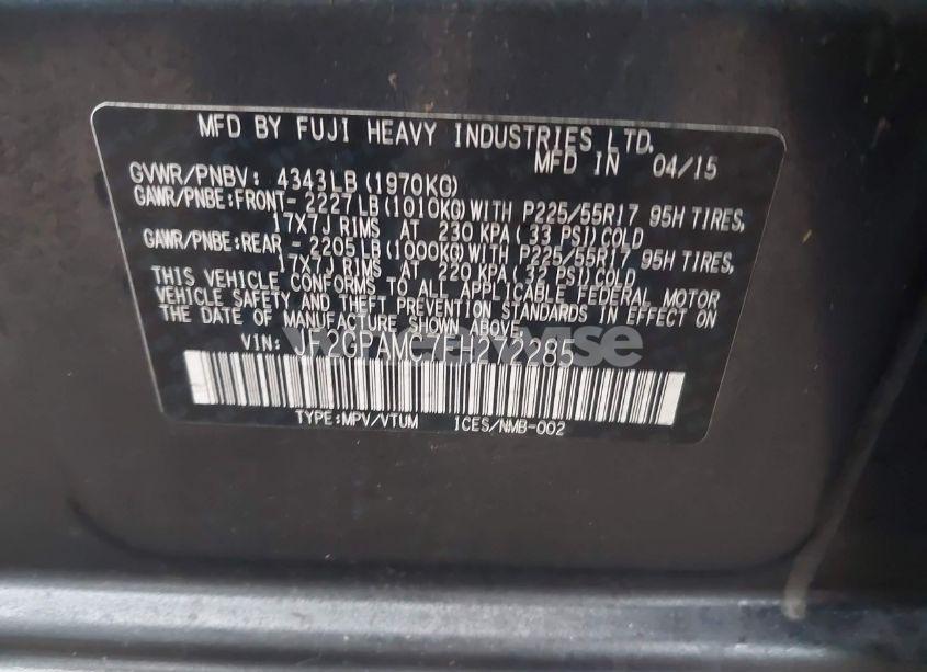 Photo 9 of 2015 Subaru Xv CROSSTREK 2.0I LIMITED (VIN JF2GPAMC7FH272285)