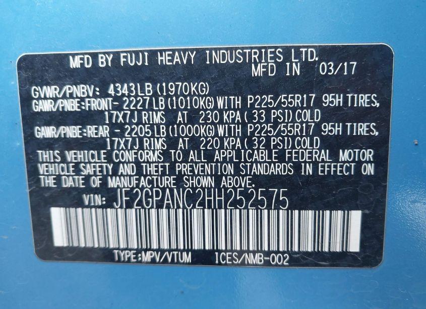 Photo 9 of 2017 Subaru Crosstrek 2.0I LIMITED (VIN JF2GPANC2HH252575)