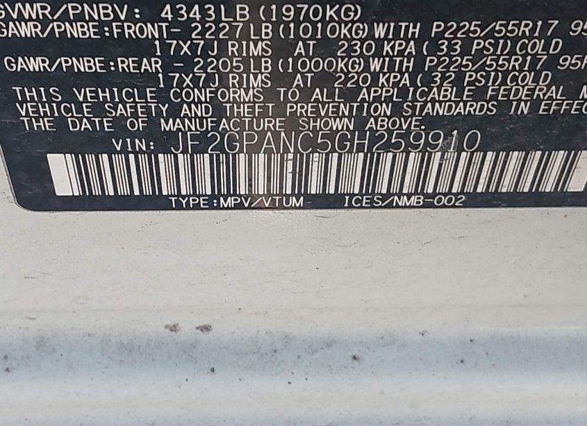 Photo 9 of 2016 Subaru Crosstrek 2.0I LIMITED (VIN JF2GPANC5GH259910)